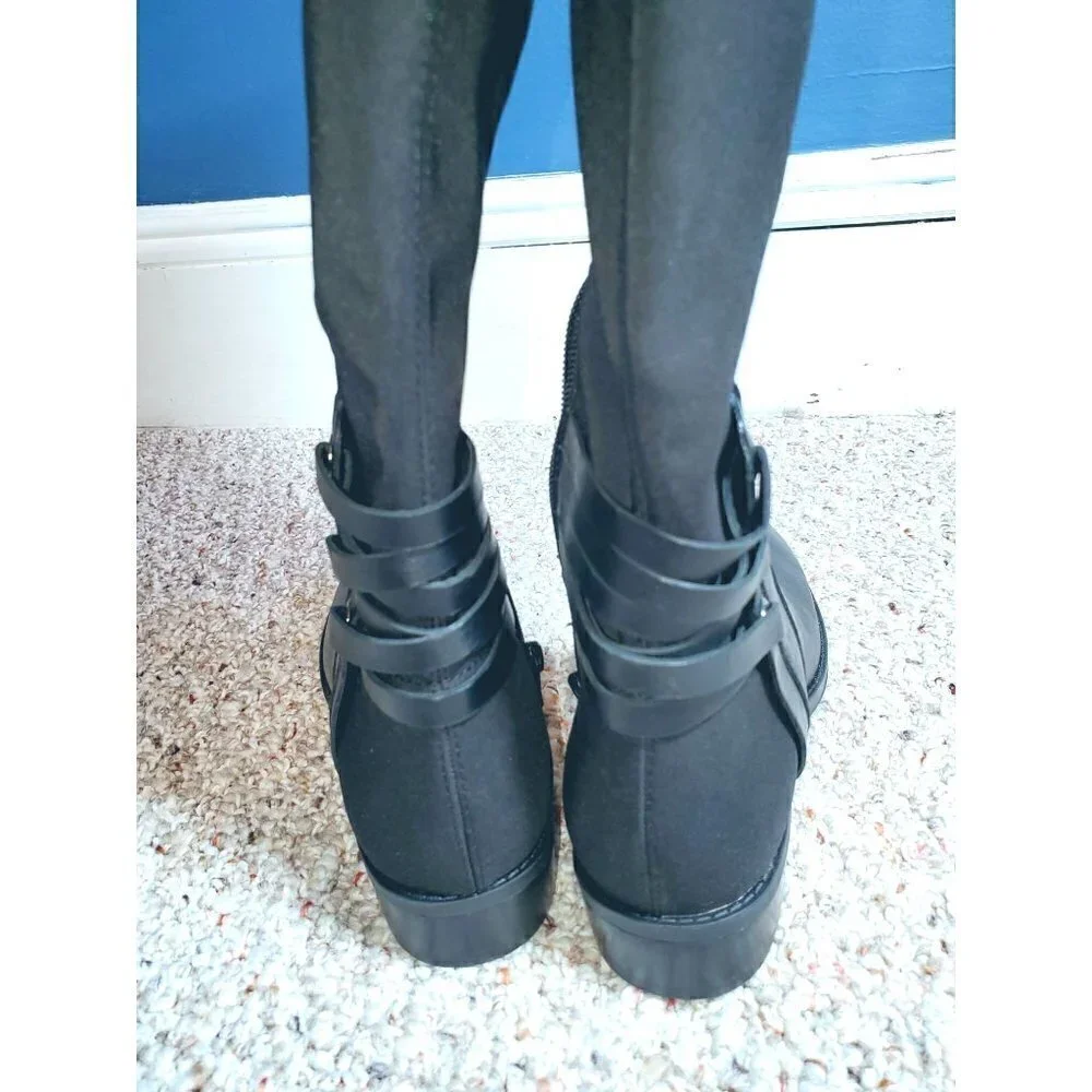 Vince Camuto Women Long Knee high Low Heel Riding Leather Boots Black Size 6.5 M